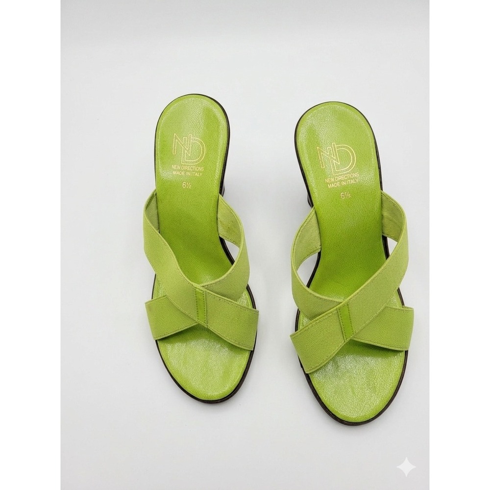 New Directions Lime Green Wedge Slide Sandals Made in Italy Cross Strap Size 6.5